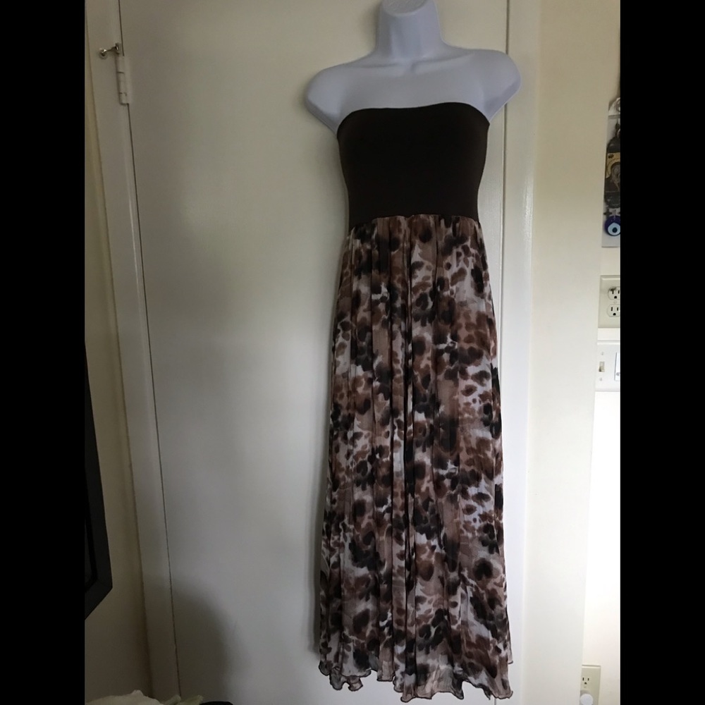 MATTY M , size S strapless long dress animal print brown  & beige colors